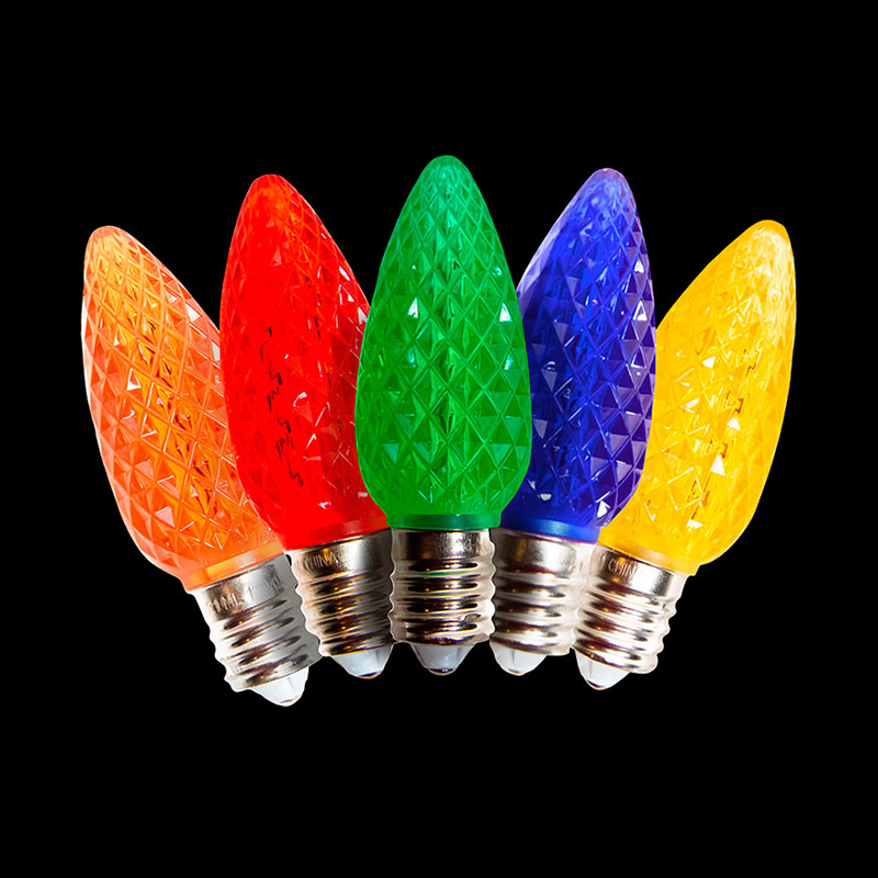 C9V2LEDF-MU — C9 V2 LED Faceted Bulb – Multi (R/G/Y/B/O)