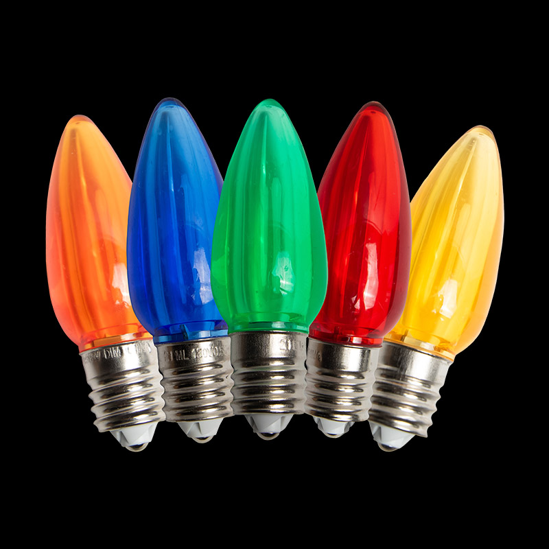 C9LEDT-MU — C9 LED Transparent Bulb – Multi (R/G/Y/B/O)