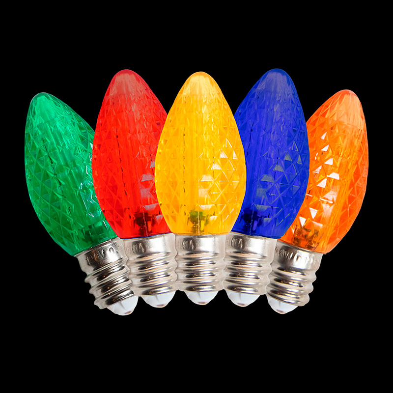 C7LEDF-MU — C7 LED Faceted Bulb – Multi (R/G/Y/B/O)